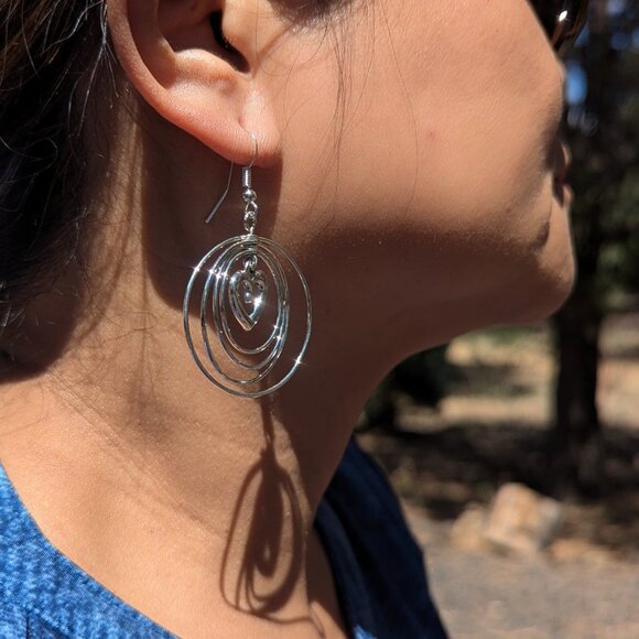 Handmade Navajo Heart Dangle Earrings Sterling Silver Native American Jewelry ** - Picture 10 of 11